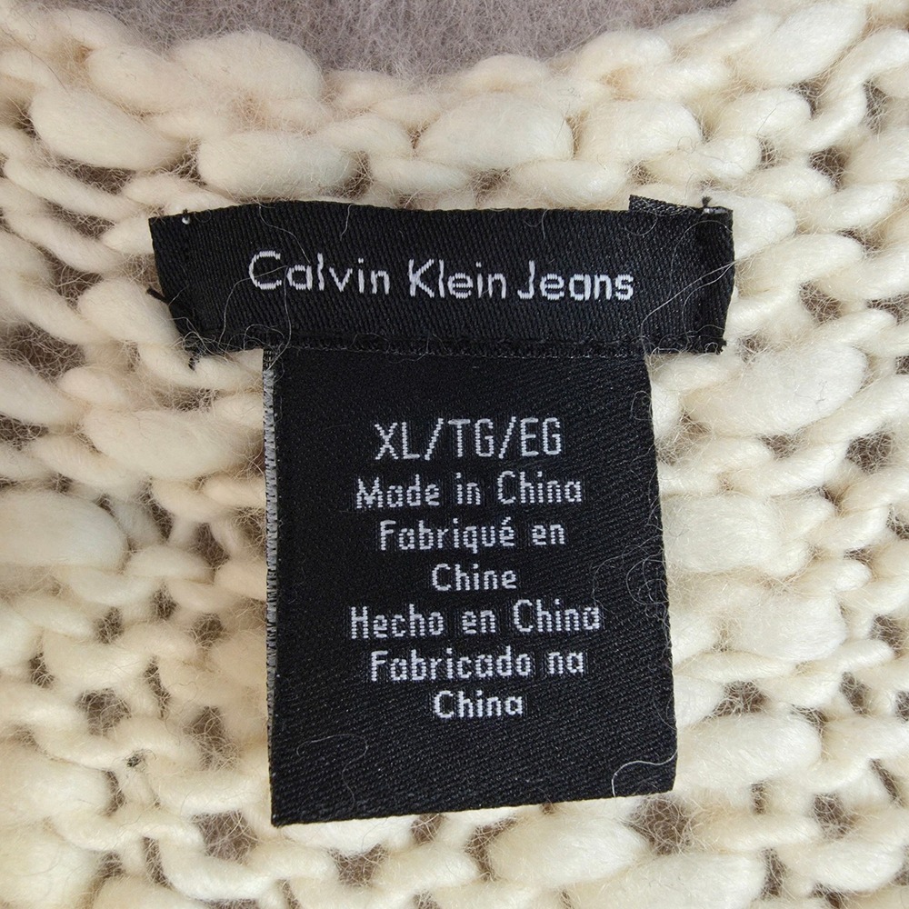 Calvin Klein Jeans Chunky Wool Blend Sweater Tunic Sz XL Boho Flare Sleeve Open - Picture 9 of 10